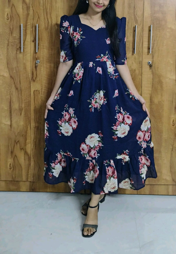 Navy Blue Georgette Feeding Kurti - L, Navy Blue