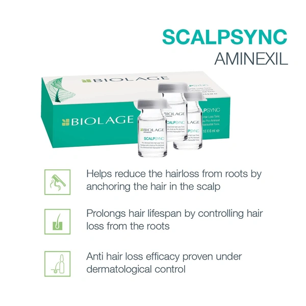 Matrix Biolage Scalpsync Aminexil Hair Treatment for Unisex (10x6ml) | Strengthens Hair & Reduces Hair Fall | Supports Healthy Scalp & Promotes Thicker | Fuller Hair for Men and Women.