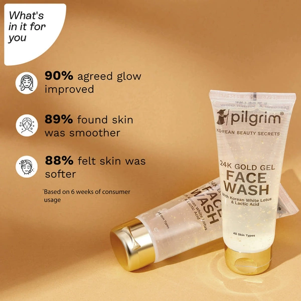 Pilgrim 24K Gold Gel Face Wash, 80ml | Cleanses Gently, Boosts Radiance, and Reduces Signs of Aging for a Glowing, Youthful Skin.