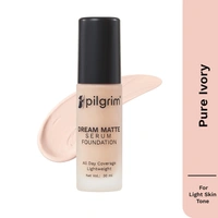 Pilgrim Dream Matte Serum Foundation (110-Pure Ivory), 30ml | Matte Coverage, Buildable Formula for a Smooth, Natural Finish All Day.