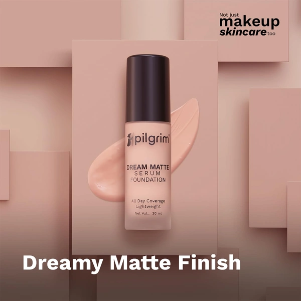 Pilgrim Dream Matte Serum Foundation (110-Pure Ivory), 30ml | Matte Coverage, Buildable Formula for a Smooth, Natural Finish All Day.