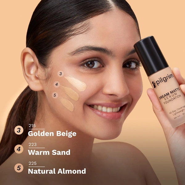 Pilgrim Dream Matte Serum Foundation (215-Classic Nude), 30ml | Smooth Matte Finish, Buildable Coverage, and Lightweight Feel for All-Day Wear.