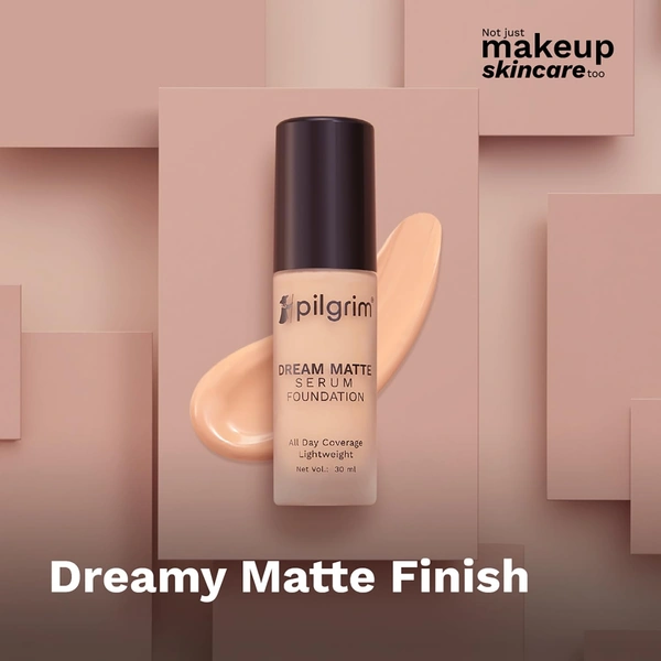 Pilgrim Dream Matte Serum Foundation (Classic Nude 123), 30ml | Seamless Matte Finish, Buildable Coverage for Flawless-Looking Skin All Day.
