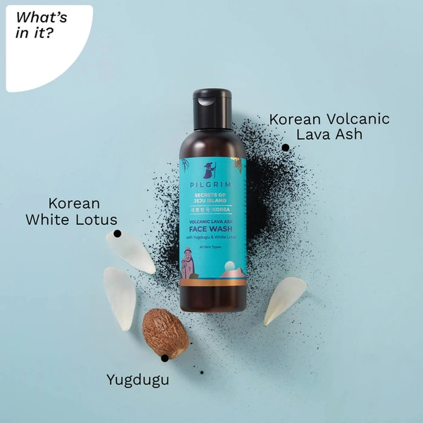 Pilgrim Face Wash Volcanic Lava Ash with Yugdugu & White Lotus, 100ml | Deep Cleanses, Exfoliates, and Brightens Skin for a Fresh, Radiant Look.