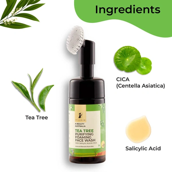 Pilgrim Foaming Face Wash Tea Tree Purifying, 120ml | Deep Cleanses, Fights Acne, and Soothes Skin with Purifying Tea Tree for a Fresh, Clear Complexion.