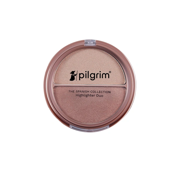 Pilgrim Highlighter Duo Gold & Rose Gold-01, 11g | Buildable Glow with Two Radiant Shades for a Luminous Finish, Perfect for Day or Night Makeup Looks.