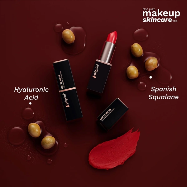 Pilgrim Matte Bullet Lipstick (Flamin' Red 21)|Bold & Vibrant Red | Long-Lasting Matte Finish | Hydrating with Spanish Squalane | SPF 30 Protection, Smudge-Resistant