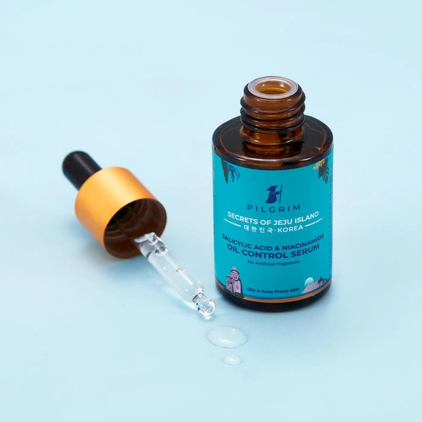 Pilgrim Oil Control Serum with Salicylic Acid & Niacinamide, 30ml | Controls Sebum, Reduces Acne, and Improves Skin Texture for a Matte Finish.