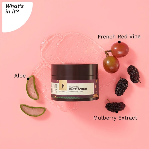 Pilgrim Red Vine Face Scrub with Mulberry & Aloe, 50.0gm | Exfoliates Gently, Brightens Skin, and Leaves It Soft, Smooth, and Refreshed.