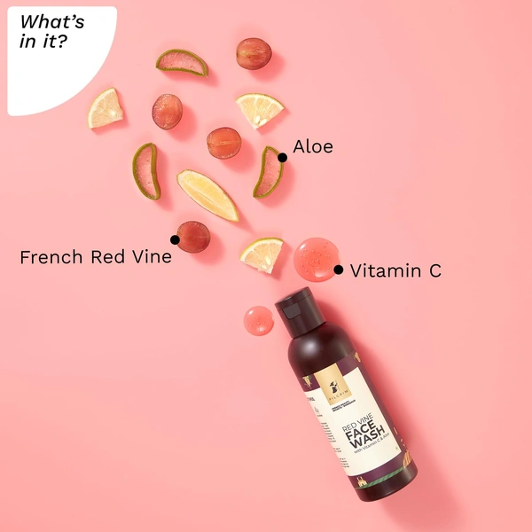 Pilgrim Red Vine Face Wash with Vitamin C & Aloe, 100ml | Gently Cleanses, Hydrates, and Brightens Skin for a Fresh, Radiant Complexion.