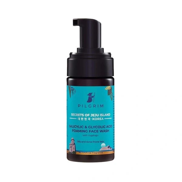 Pilgrim Salicylic & Glycolic Acid Foaming Face Wash, 120ml | Exfoliates, Clears Acne, and Leaves Skin Smooth, Clean, and Refreshed.