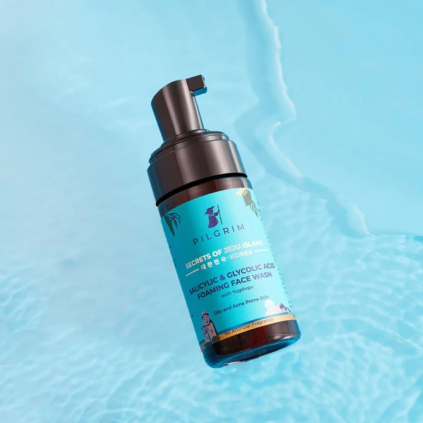 Pilgrim Salicylic & Glycolic Acid Foaming Face Wash, 120ml | Exfoliates, Clears Acne, and Leaves Skin Smooth, Clean, and Refreshed.