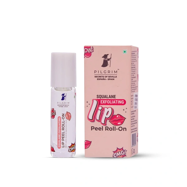 Pilgrim Squalane Lip Peel Roll-on -6ml | with Lactic Acid & Niacinamide | Exfoliating lip peel for Smooth Lip |  Hydrating dry & flaky lips | Moisturizing lip | Plump & Soft Lips | Brightens Lips