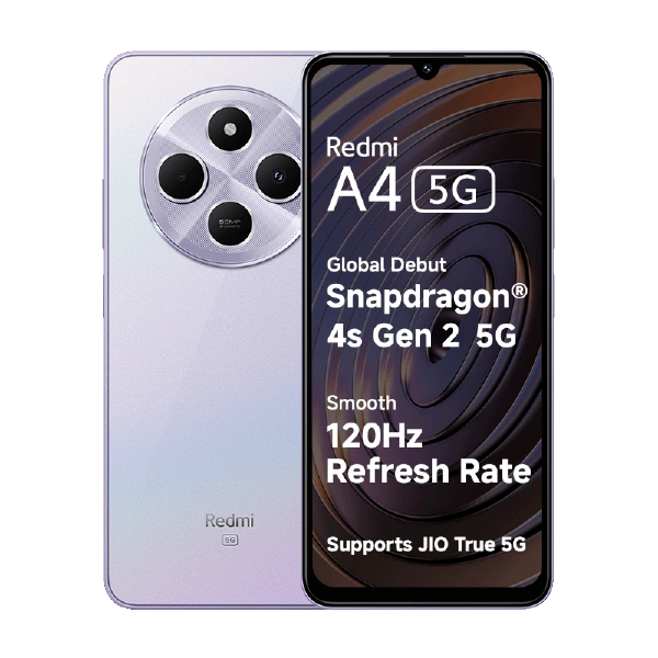 REDMI A4 5G only on Jio SIM (Sparkle Purple, 64 GB)  (4 GB RAM) - NEXT DAY, 5G ONLY JIO, 5160mAh, 64 GB