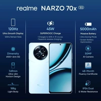 Realme NARZO 70x 5G (BLUE)  (6GB,128GB) , 120Hz Ultra Smooth Display Dimensity 6100+ 6nm 5G - 6 GB RAM | 128 GB ROM 17.07 cm (6.72 inch) Display 50MP Rear Camera 5000 mAh Battery Dimensity 6100 Plus, Octa Core Processor, 5000mAh
