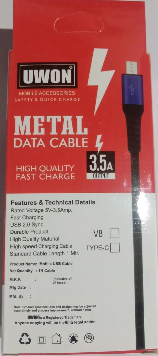 Uwon UWON Metal Data Cable 85W 3.5A Type-C - Next Day