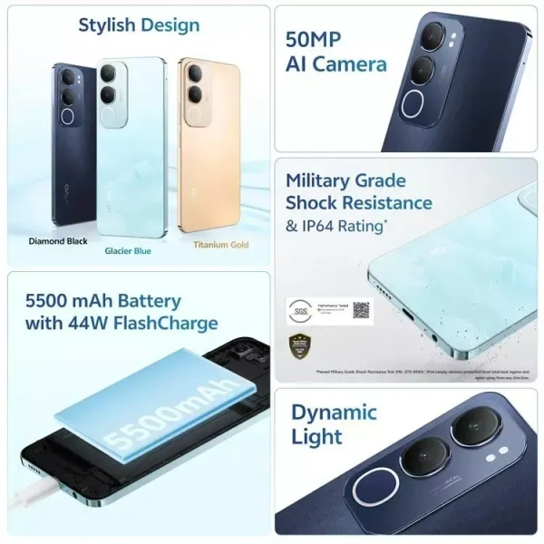 vivo Y29 5G (Diamond Black, 256 GB)  (8 GB RAM) - NEXT DAY, 5G, 5500mAh, 256 GB