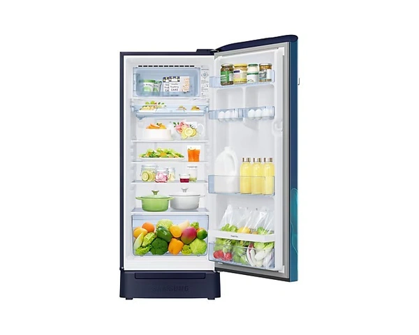 Samsung SAMSUNG 189 L Direct Cool Single Door 5 Star Refrigerator with Base Drawer with Digital Inverter  (Paradise Bloom Blue) - next 2 day, 5 star, 189L