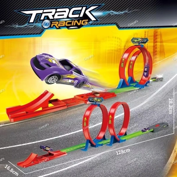 Track Racer Car Toy Set for Kids Age 3-12 Year Old & Launcher Make 360° Spin Way Powerful/Inertia Powerd Car Racing Track Toy Set (Double Loop Track Racer)
