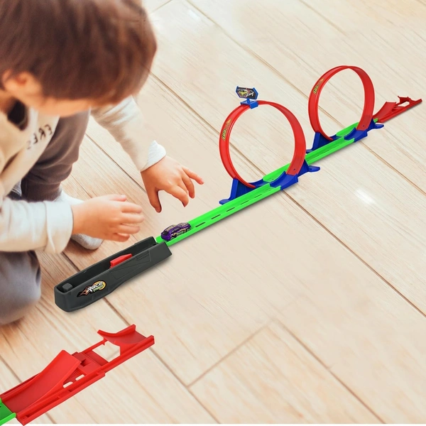 Track Racer Car Toy Set for Kids Age 3-12 Year Old & Launcher Make 360° Spin Way Powerful/Inertia Powerd Car Racing Track Toy Set (Double Loop Track Racer)