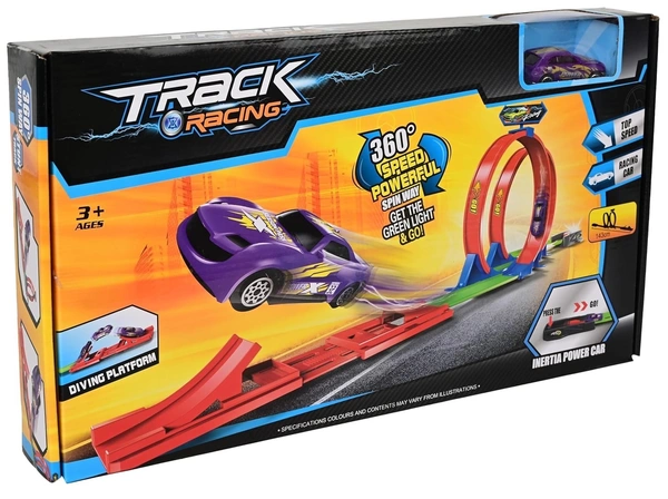 Track Racer Car Toy Set for Kids Age 3-12 Year Old & Launcher Make 360° Spin Way Powerful/Inertia Powerd Car Racing Track Toy Set (Double Loop Track Racer)