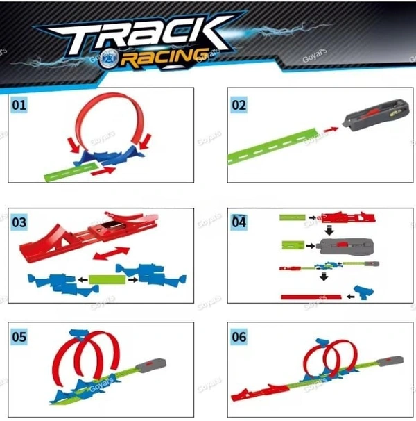 Track Racer Car Toy Set for Kids Age 3-12 Year Old & Launcher Make 360° Spin Way Powerful/Inertia Powerd Car Racing Track Toy Set (Double Loop Track Racer)