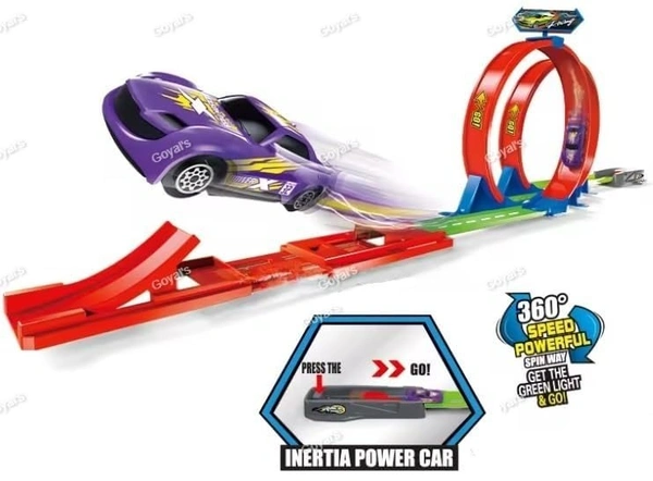 Track Racer Car Toy Set for Kids Age 3-12 Year Old & Launcher Make 360° Spin Way Powerful/Inertia Powerd Car Racing Track Toy Set (Double Loop Track Racer)