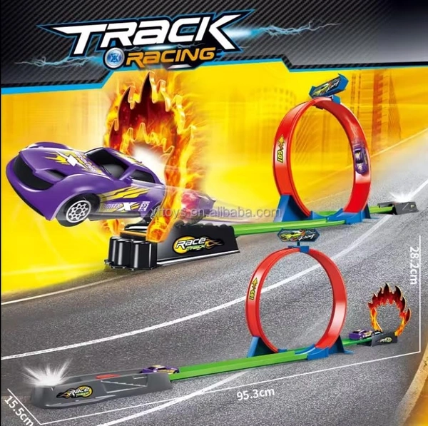 Track Racer Car Toy Set for Kids Age 3-12 Year Old & Launcher Make 360° Spin Way Powerful/Inertia Powerd Car Racing Track Toy Set (Single Loop Track Racer)
