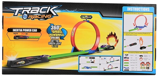 Track Racer Car Toy Set for Kids Age 3-12 Year Old & Launcher Make 360° Spin Way Powerful/Inertia Powerd Car Racing Track Toy Set (Single Loop Track Racer)