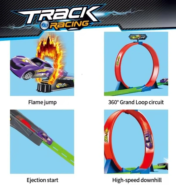 Track Racer Car Toy Set for Kids Age 3-12 Year Old & Launcher Make 360° Spin Way Powerful/Inertia Powerd Car Racing Track Toy Set (Single Loop Track Racer)