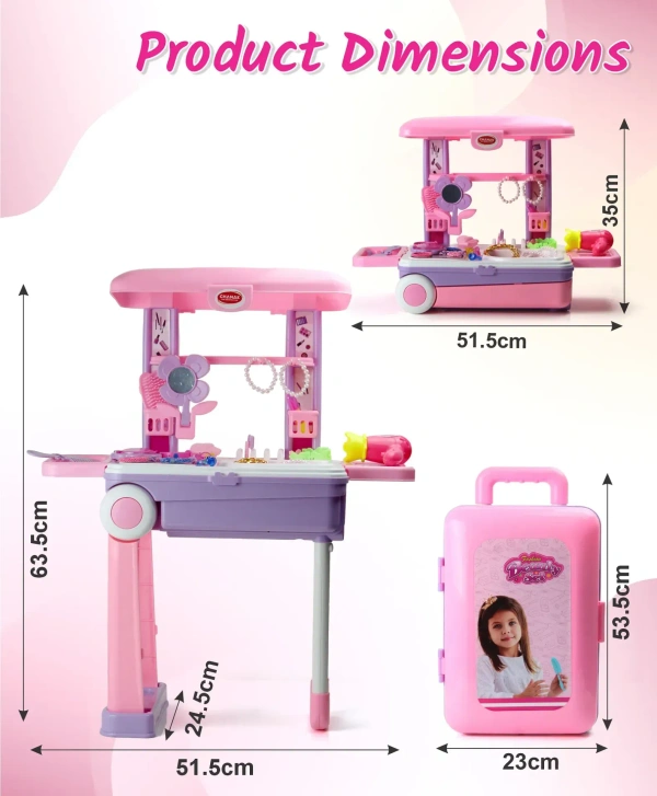 Beauty Set Suitcase on Wheels Portable Makeup Kit for Girls with 25 Pieces