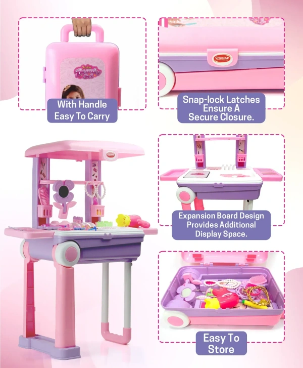 Beauty Set Suitcase on Wheels Portable Makeup Kit for Girls with 25 Pieces