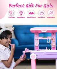 Beauty Set Suitcase on Wheels Portable Makeup Kit for Girls with 25 Pieces