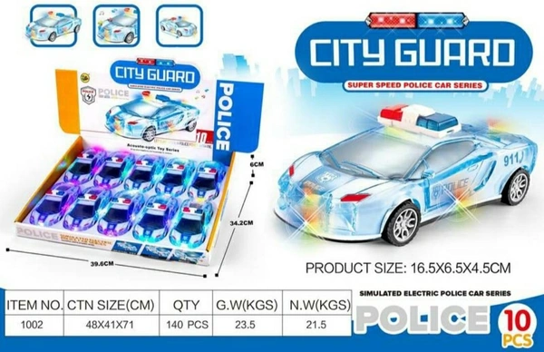 Police Super 3D Car with Lights Friction Music and Siren Sound Colorful Dazzling Light White & Blue for Boys & Girl's Gift Toy Pack of 1