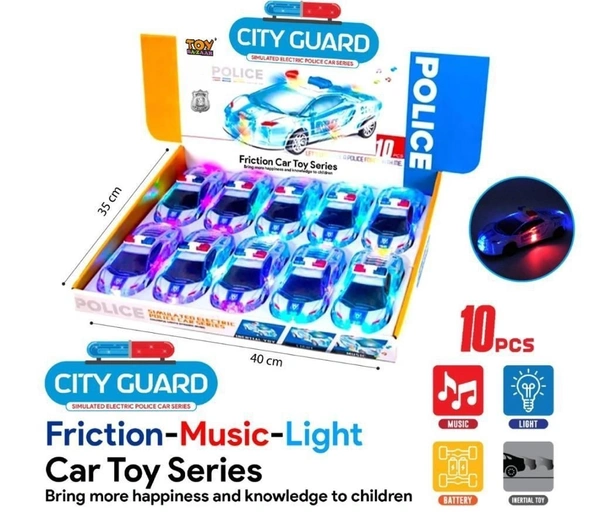 Police Super 3D Car with Lights Friction Music and Siren Sound Colorful Dazzling Light White & Blue for Boys & Girl's Gift Toy Pack of 1