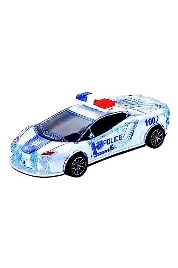 Police Super 3D Car with Lights Friction Music and Siren Sound Colorful Dazzling Light White & Blue for Boys & Girl's Gift Toy Pack of 1