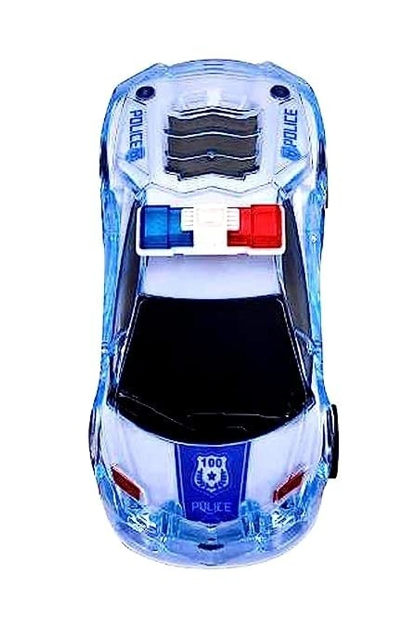 Police Super 3D Car with Lights Friction Music and Siren Sound Colorful Dazzling Light White & Blue for Boys & Girl's Gift Toy Pack of 1