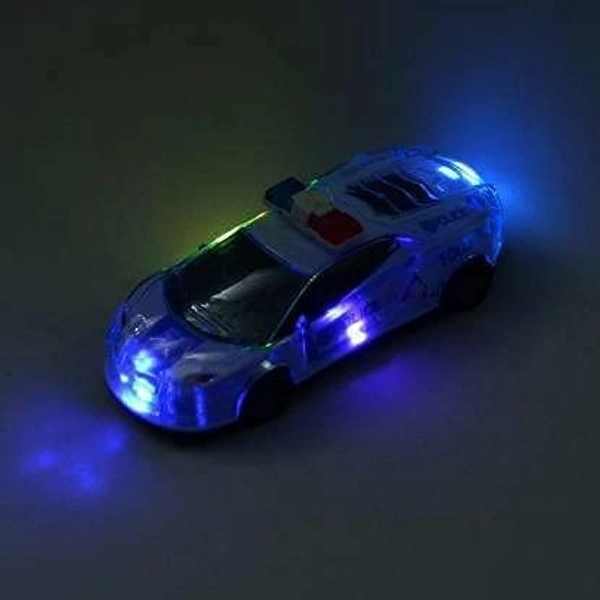 Police Super 3D Car with Lights Friction Music and Siren Sound Colorful Dazzling Light White & Blue for Boys & Girl's Gift Toy Pack of 1