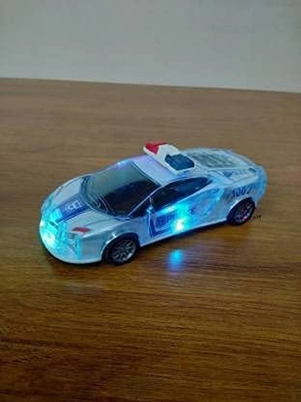 Police Super 3D Car with Lights Friction Music and Siren Sound Colorful Dazzling Light White & Blue for Boys & Girl's Gift Toy Pack of 1