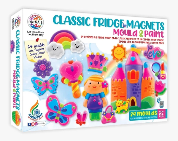 Ratna's Classic Fridge Magnets Mould & Paint DIY Kit - Create 24 Adorable Plaster Fridge Magnets & Badges - Fun Craft Activity for Kids & Adults