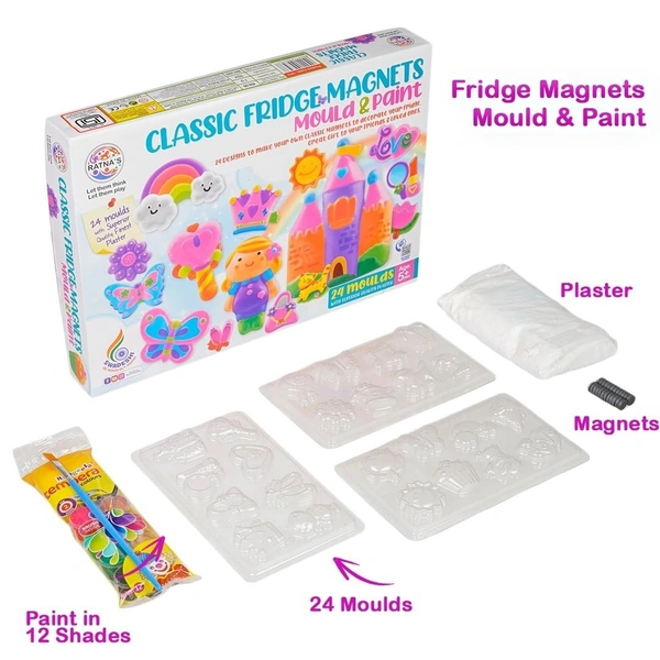 Ratna's Classic Fridge Magnets Mould & Paint DIY Kit - Create 24 Adorable Plaster Fridge Magnets & Badges - Fun Craft Activity for Kids & Adults