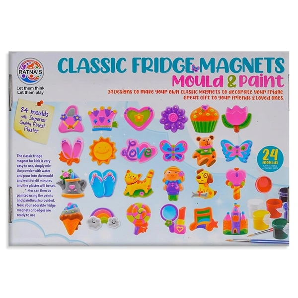 Ratna's Classic Fridge Magnets Mould & Paint DIY Kit - Create 24 Adorable Plaster Fridge Magnets & Badges - Fun Craft Activity for Kids & Adults