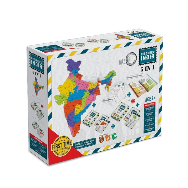 Discover India 5 in 1, India Map, Puzzle and Educational Game for Boys and Girls 5 yrs+