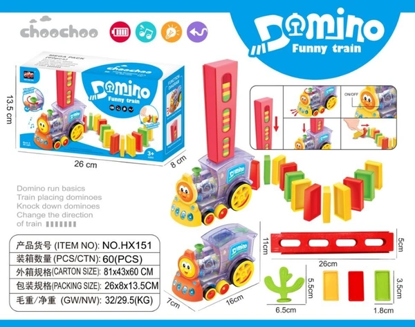 Domino Train Toy with Lights & Sounds, Blocks Domino Set Building and Stacking Toy for Boys and Girls,Auto Blocks Laying Toy Train Set Gift for Kids (Colors May Vary)
