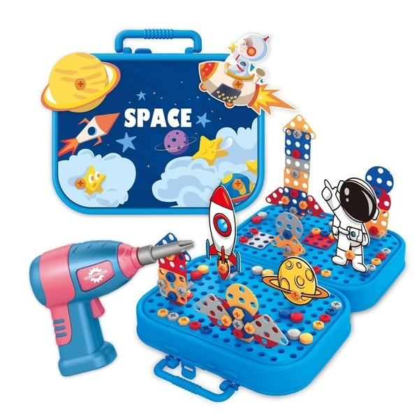 Diy Electric Drill Screw Tool Set-Mosaic Puzzle 228Pcs- 3D Stem Educational Kit For Kids Construction And Building Block Kit (Space Design)
