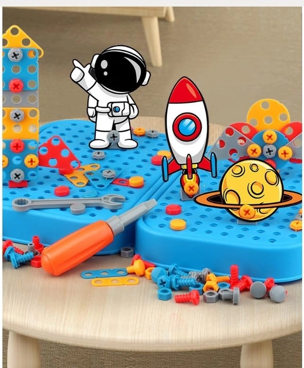 Diy Electric Drill Screw Tool Set-Mosaic Puzzle 228Pcs- 3D Stem Educational Kit For Kids Construction And Building Block Kit (Space Design)