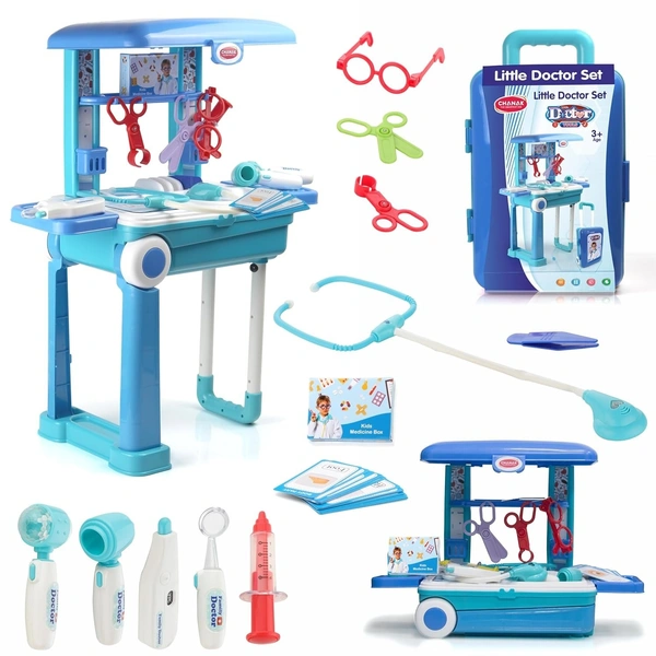 Doctor Set Trolley for Kids, Doctor Set with LED Light Instruments, Pretend Play Doctor Set Trolley for Kids Above 3 Years, Doctor Kit for Boys & Girls, BIS Approved. (Blue Trolley)