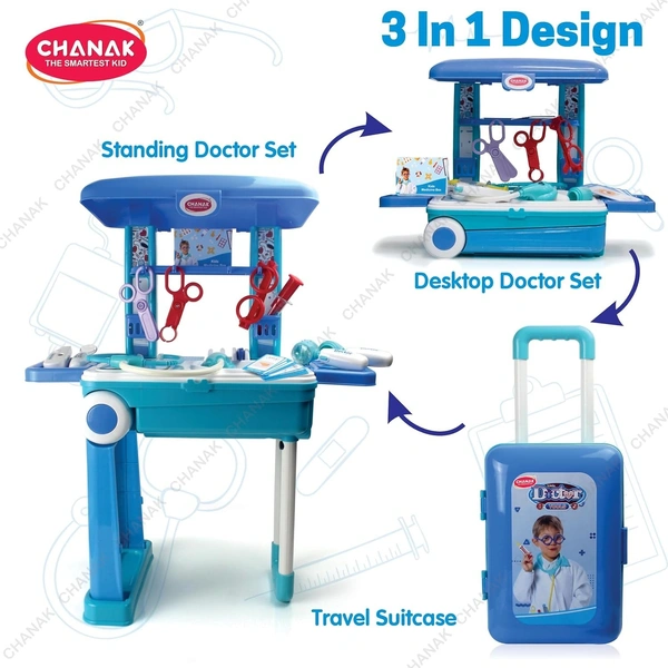 Doctor Set Trolley for Kids, Doctor Set with LED Light Instruments, Pretend Play Doctor Set Trolley for Kids Above 3 Years, Doctor Kit for Boys & Girls, BIS Approved. (Blue Trolley)