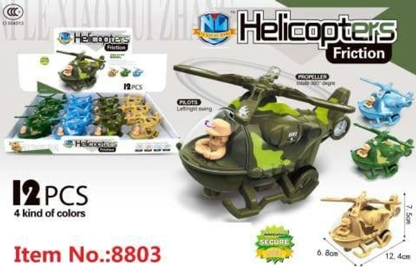 Friction Army Helicopter Unbreakable Toy with Moving Pilot Push and Go Aircraft Toys for Kids, Assorted Color, 1 Piece