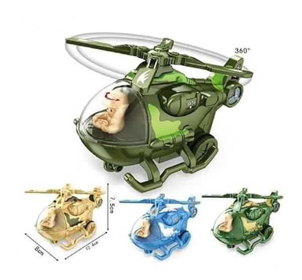 Friction Army Helicopter Unbreakable Toy with Moving Pilot Push and Go Aircraft Toys for Kids, Assorted Color, 1 Piece